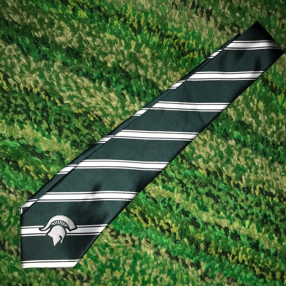 Michigan State Spartans Green Striped Men's Tie with Spartan Logo